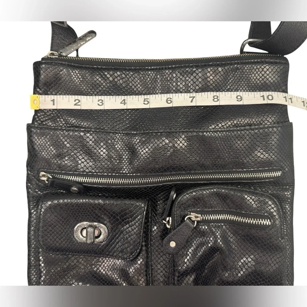 Brighton Black Leather Faux Snake Skin Multi Compartment Crossbody Shoulder Bag